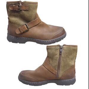 UGG Brown Leather &  Suede Leather Waterproof Sherpa Lined  Side Zip Boots 8